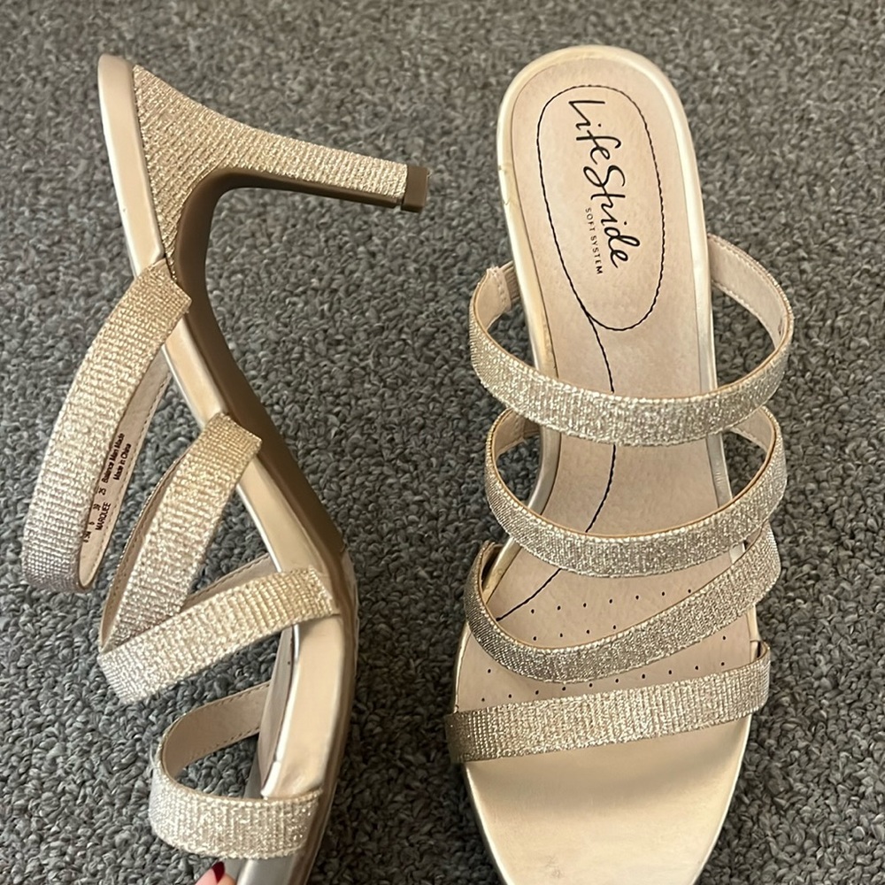 Metallic strappy heels